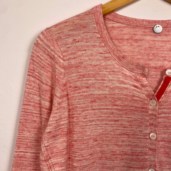 Margaret O'Leary Cotton Heathered Knit Button Up Cardigan Sweater Pink Large - Picture 2 of 5